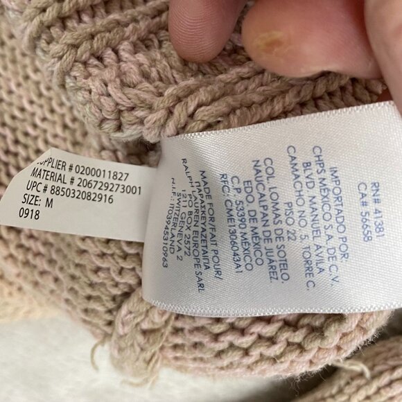 Chaps Women's Cable Knit Sweater M Beige Striped Cotton Blend - Picture 9 of 12